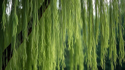 canonization. A weeping willow tree with drooping branches in muted green tones. gardening catalogs, home-decor guides, designed for gardening and botanical catalogs, used by logistics managers.