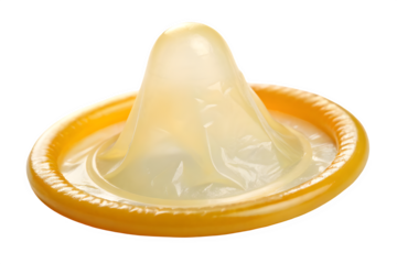 Yellow condom isolated on transparent background
