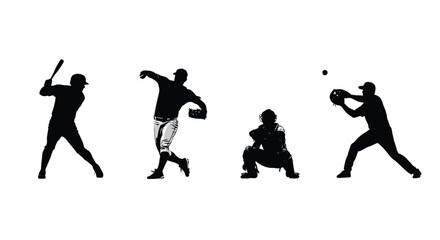 Silhouette of baseball player isolated on white background