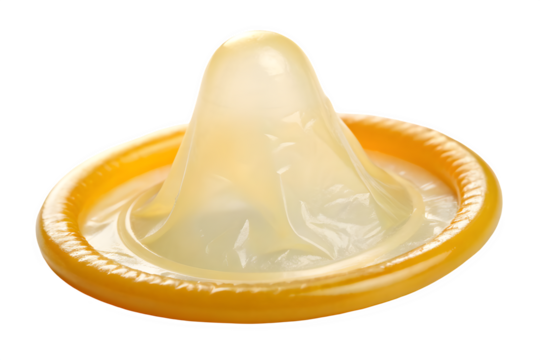 Yellow condom isolated on transparent background