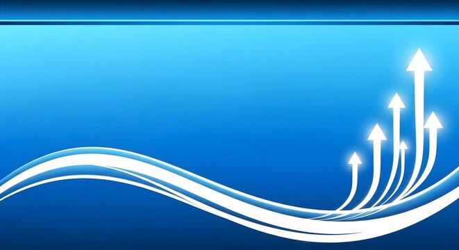 Abstract blue background with glowing white arrows pointing upwards symbolizing growth and progress
