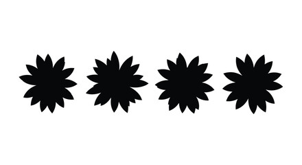 Four flower silhouettes isolated on white background in a horizontal row
