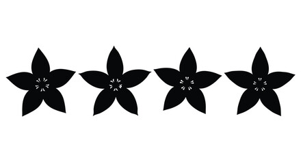 Four black flower silhouette isolated on white background for decoration