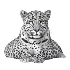 Naklejka premium Detailed black and white drawing of a leopard lying down isolated on transparent background