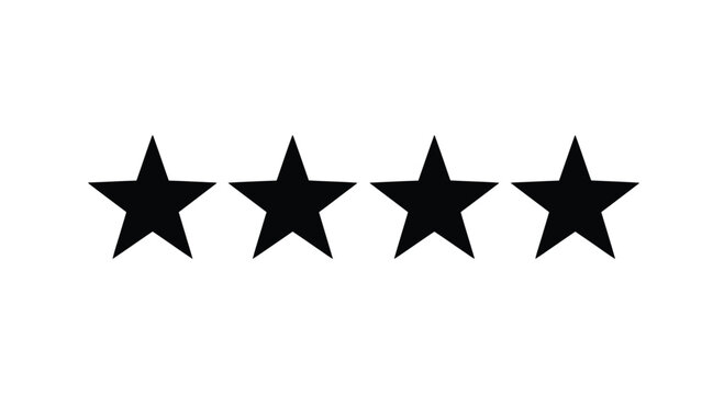 Four star silhouettes isolated on white background in a horizontal row