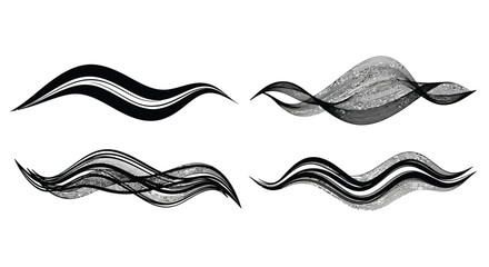 Four wavy lines isolated on white background in a row design