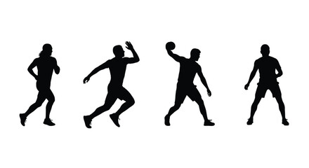 Silhouette of athletes in various sports isolated on white background