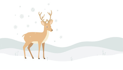 A stylized  template featuring a deer standing in a serene snow-covered landscape, designed in a flat design style with clean lines, simple shapes