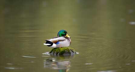 Obraz premium Mallard Duck on Rock in Water