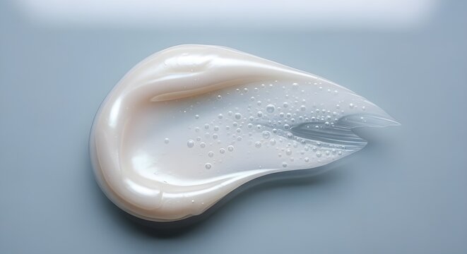 cream smear pearlescent cosmetic swatch with hydrating water droplets