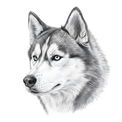Fototapeta premium Detailed black and white sketch of a siberian husky dog head isolated on transparent background