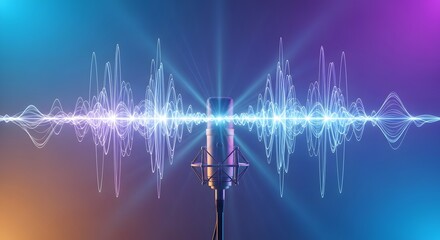 Microphone and Sound Waves: A close-up view of a microphone is accentuated by the visualization of sound waves, embodying the essence of audio recording and transmission.