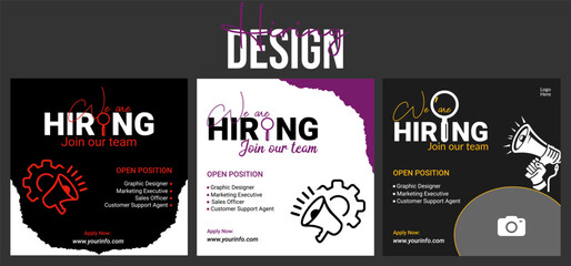 Modern and creative hiring square banner template design for social media post