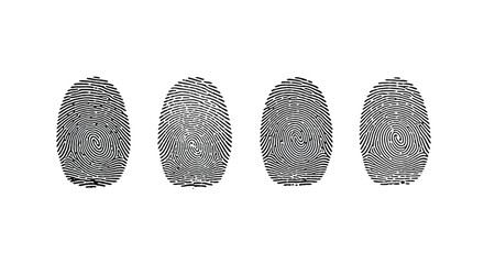 Four fingerprints isolated on white background for security and identification