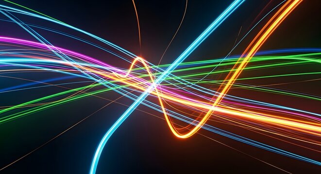 Neon Energy Trails: Vibrant streams of neon light dance across a dark background, showcasing the flow of energy and the beauty of dynamic patterns.