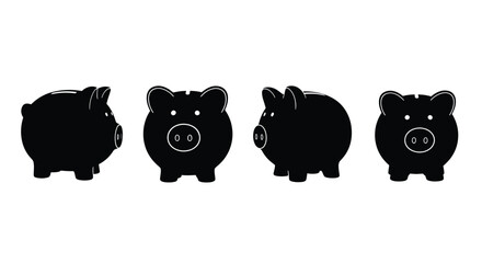 Collection of piggy banks in different views isolated on white background