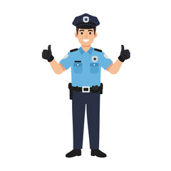 Police officer in uniform giving double thumbs up, representing law enforcement, security, and approval of safety measures