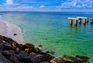Remains of Fishing Pier Destroyed by Huuricanes, Gasparilla State Park, Boca Grande, Florida, USA