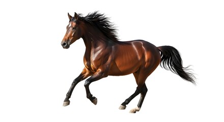 Fototapeta premium Majestic Brown Horse Galloping Gracefully on White Background
