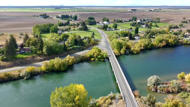 drone clip of Bridge over the snake river in Idaho