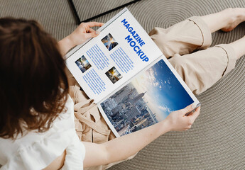 Magazine in Woman Hands Mockup