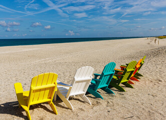 Colorful Chairs on The Shore of Sea Grape Beach, Boca Grande, Florida, USA