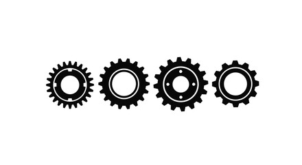Four black gear wheels isolated on white background for mechanical design