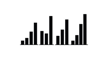 Black bar graph isolated on white background showing data analysis