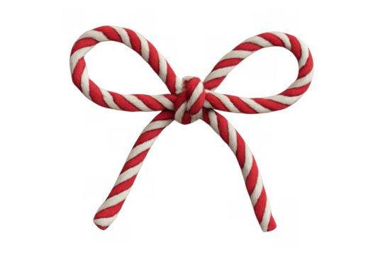 Striking red and white candy cane striped rope tied in a bow, symbolizing holiday gifts and celebration on a transparent background