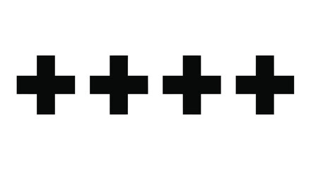 Four black plus signs in a row isolated on white background