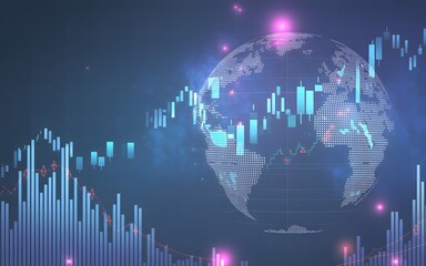 Visualize global market trends with this dynamic stock chart and dotted world map perfect for business presentations and investment analysis