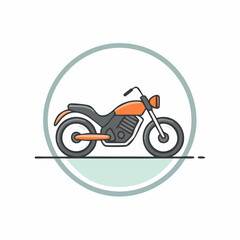 Fototapeta premium Orange motorcycle illustration with clean lines and a circular border, representing freedom and adventure on two wheels