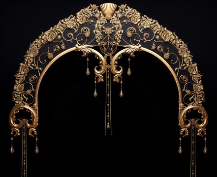 Door Design Indian and Arabic Style Golden Yellow Black Background Color LED Wall VJ Created with Generative AI Technology
