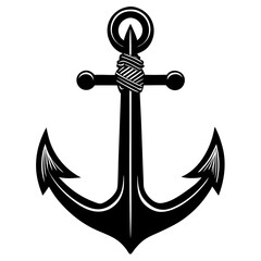Classic black anchor with rope detail isolated on white background isolated on transparent background