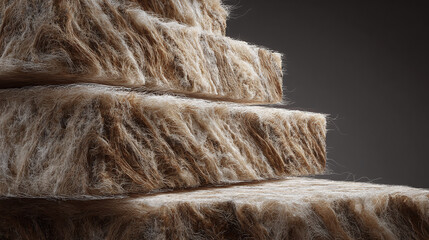 Close-up of stacked insulation material, showcasing texture and layers