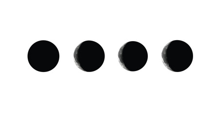 Four black circle icons in a row isolated on white background