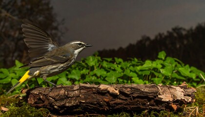 Bird on log at night