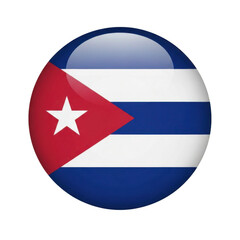 Fototapeta premium Glossy circular cuban flag emblem with star and stripes isolated on transparent background