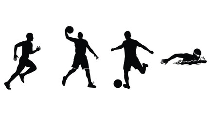 Silhouettes of athletes engaged in various sports isolated on white background