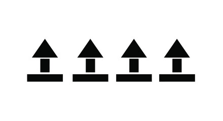 Four upward pointing arrows are arranged in a row isolated on white background