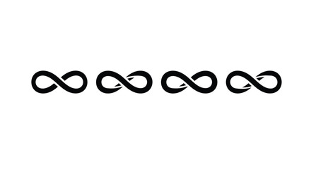 Four infinity symbols are arranged in a row isolated on white background