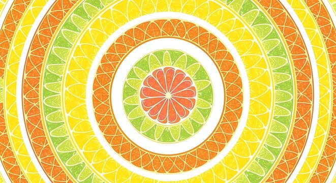 Colorful Citrus Fruit Kaleidoscope Pattern Design.