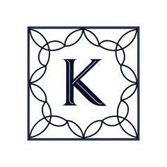 Letter K monogram with elegant geometric floral frame design