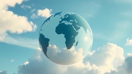 sardonyx. Abstract globe against blue sky with clouds, travel and inspiration concept. tourism brochures, itinerary planners, designed for travel destination branding, used by hospitality managers.