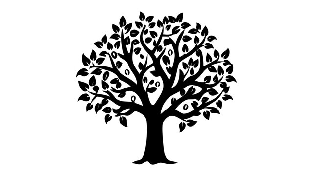 Elegant Tree Silhouette: A detailed silhouette of a robust tree, symbolizing life, growth, and the enduring beauty of the natural world.