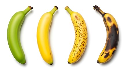 Watch bananas ripen from vibrant green to overripe brown, showing the fruit's natural progression and the cycle of life with bright, clean studio lighting