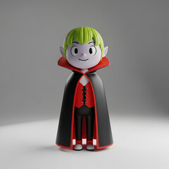 Cute cartoon vampire figurine with green hair and a black cape.