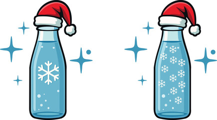 Christmas Santa Hat Bottles With Snowflakes And Stars
