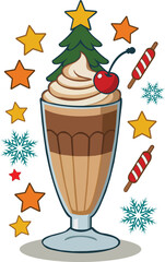 Festive Dessert With Christmas Tree and Decorations