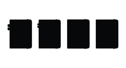 Silhouette of various book designs isolated on white background